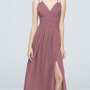 David's Bridal plunging v-neck crinkle chiffon bridesmaids dress